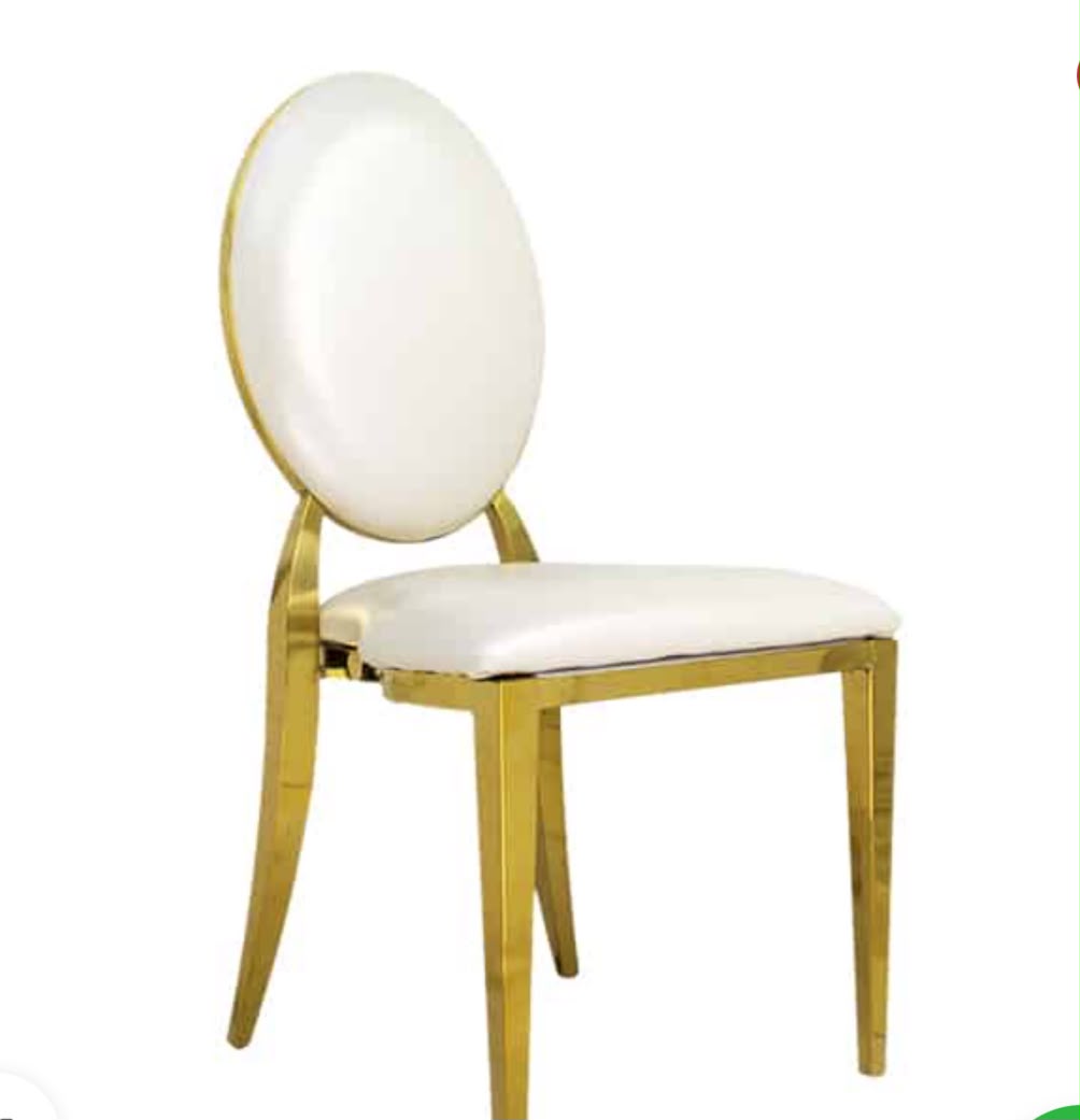 Gold Frame Chairs — white oval-back chair with gold frame