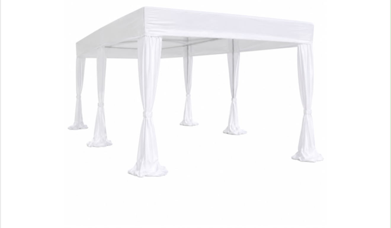 Cabana Tents — white draped cabana tent with tied fabric legs