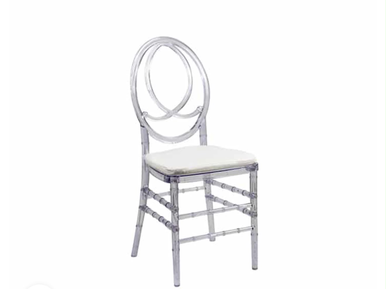Clear Phoenix Chairs — clear acrylic phoenix chair with white cushion